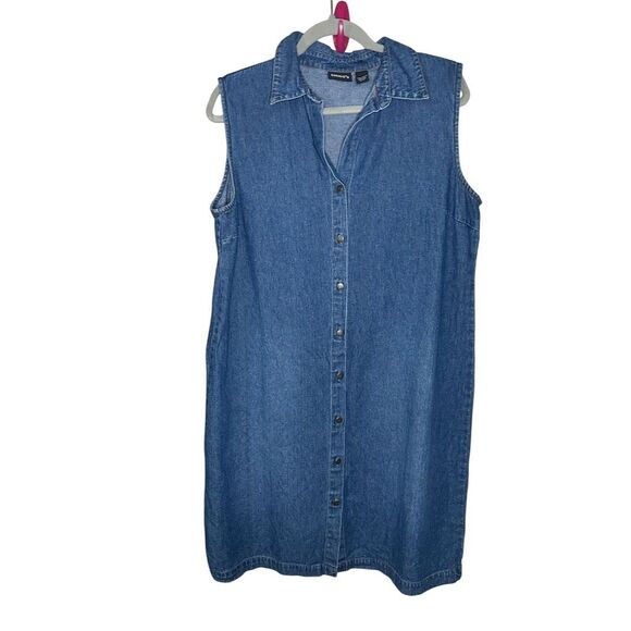 Chico's Dresses & Skirts - Chico's Vintage Denim Sleeveless Button-Down Dress Blue Size 16